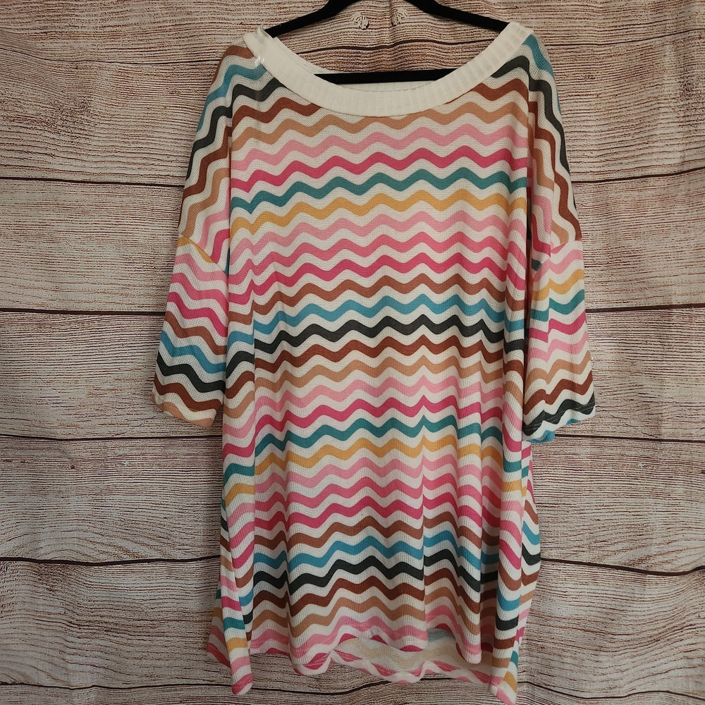 NWOT Haptics Multi-Colored Wavy Blouse - 2X